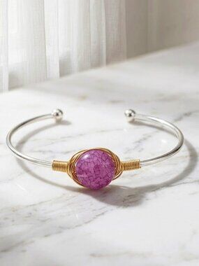 Ladies Pink Dainty Wire Stone Bracelet